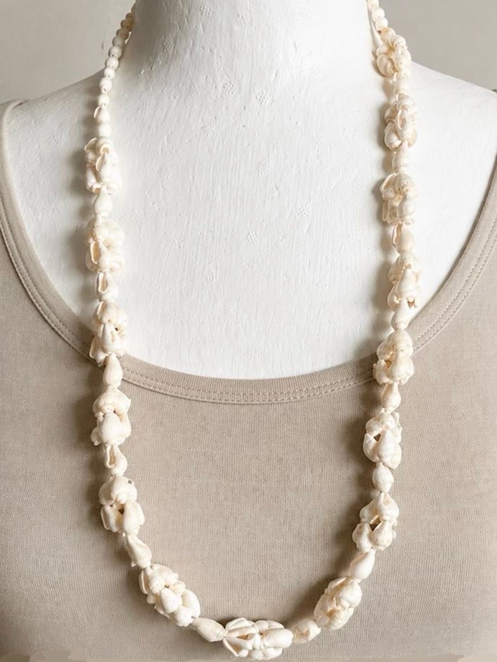 Handmade Sea Shell Cluster Necklace, Cream 17”